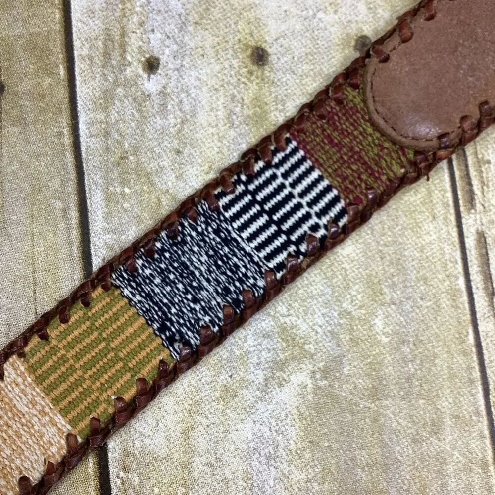 Lucky Brand Boho Embroidered Leather Belt Small Size S Western Aztec Braid Edge